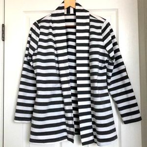 Striped Long Sleeve Elbow Patch Open Front Sweater